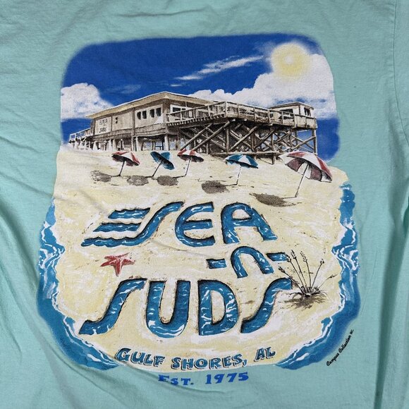 Sea N Suds Shirt Unisex Medium Blue Gulf Shores AL Restaurant Beach Graphic Tee - Picture 1 of 8